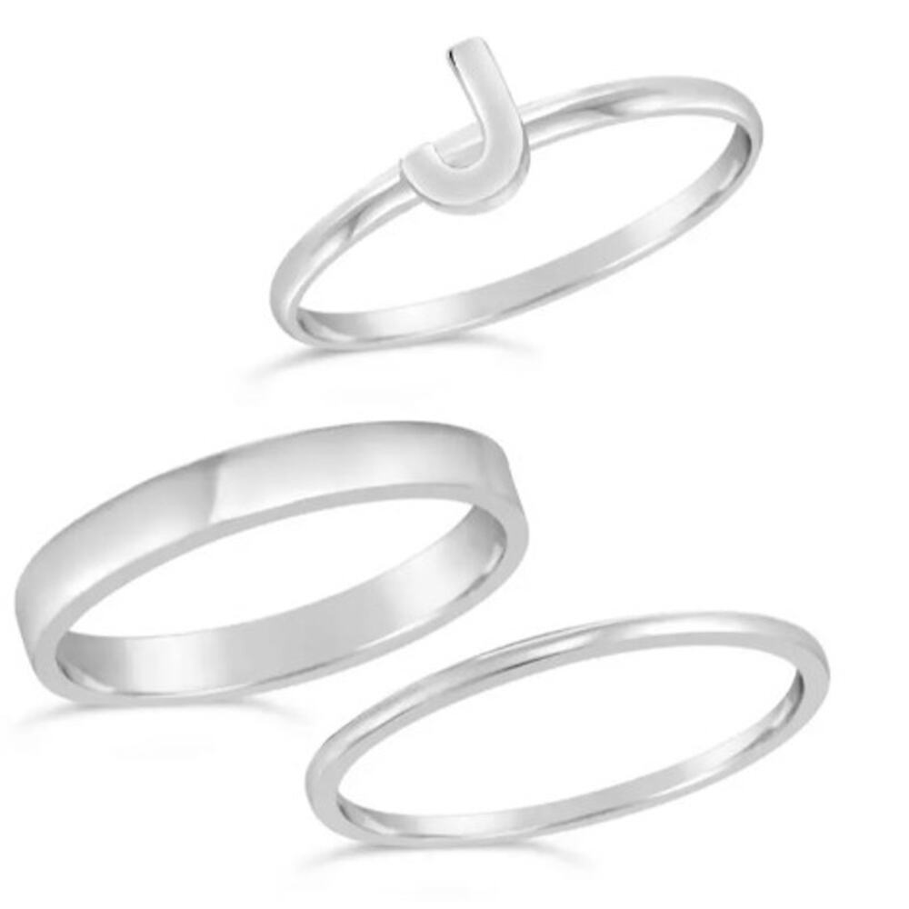 Sterling Forever Sterling Silver Initial Ring Set of 3 - J